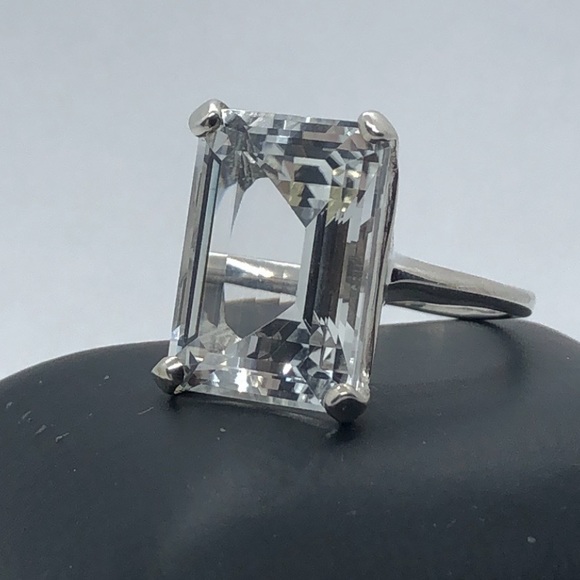 ❤️HOST PICK❤️17.67 Carat White Topaz  Emerald Cut .925 Sterling Silver Ring NWOT - Picture 1 of 16